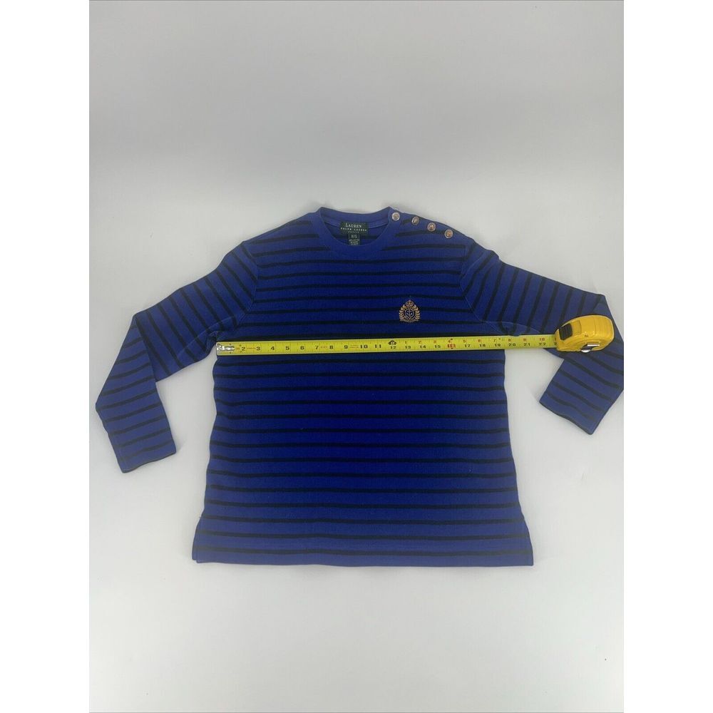 Vintage 90's Lauren Ralph Lauren Striped Sweater Gold Crest Buttons Shoulder PS